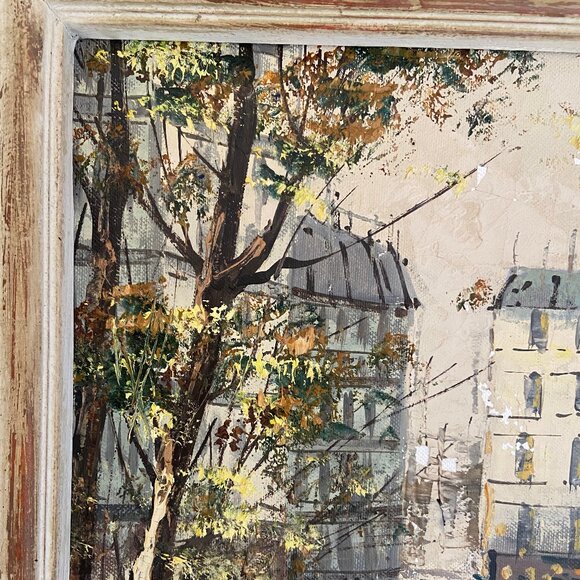 Vintage Parisian Street Scene Oil on Canvas - Picture 11 of 15